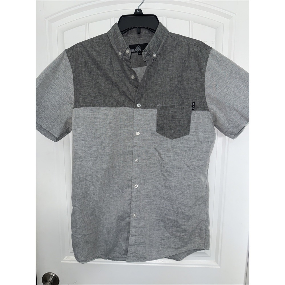 Molokai Surf Co Button Down Short Sleeve Men's M Two tone Grey Shirt